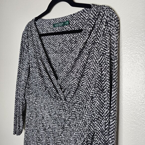 Ralph Lauren 14 Grey Patterned Sheath Dress Cocktail Office Career 3/4 Sleeve - Picture 2 of 6